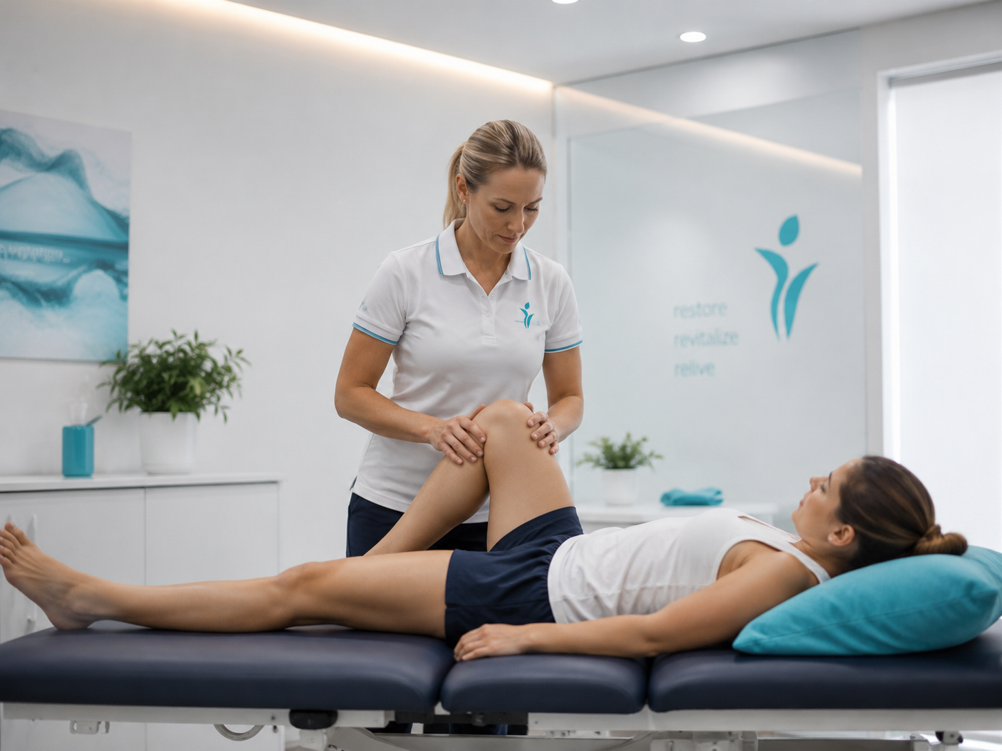 Fisioterapeuta mujer guiando terapia de movilidad